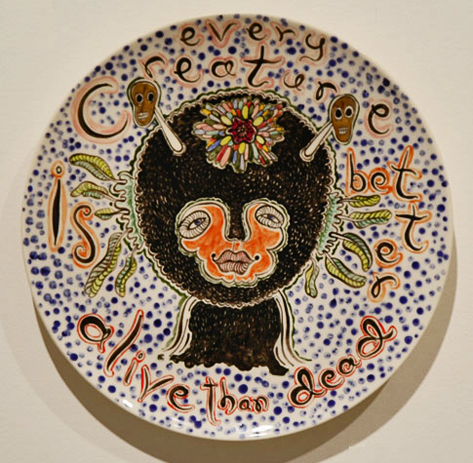 Every-creature---plate,-earthenware-with-glazes-and-enamels,-Jenny Orchard
