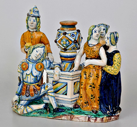 Inkwell-with-the-representation-of-the-Judgment-of-Paris-.-Faenza-,-the-end-of-the-fifteenth-century-