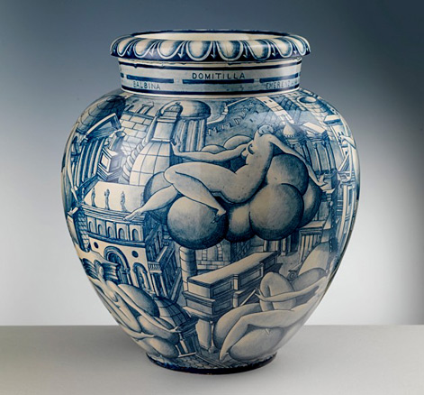 Large-vase-'Women-on-clouds',-1923-(conceived),-1924-1925-(executed),-maiolica-painted-monochrome-blue