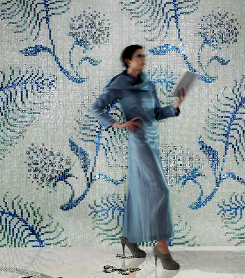 Sylvan-Blue botanical theme wall mosaic