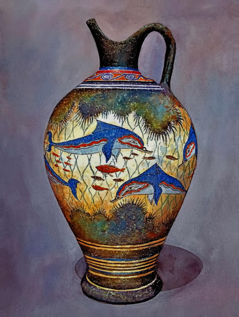 Zografos-Gallery---Minoan-Urn-II with blue and red dolphins