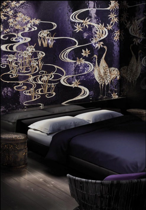 sicis-lif-essence-2013-Private House Doha Qatar - purple and white mosaic wall panel 