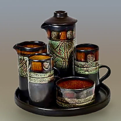 Celtic-Pottery---Medallion-coffee-set with tray