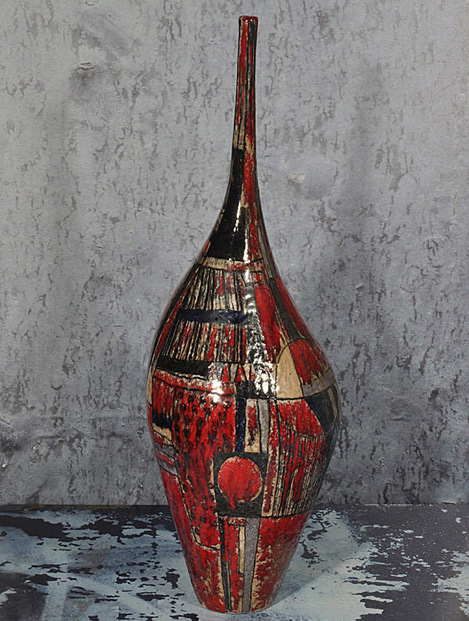 Ceramiche-Minghetti,-freeform Vase-with-decoration-in-relief,-Middle-of-the-1950s-H47.5cm