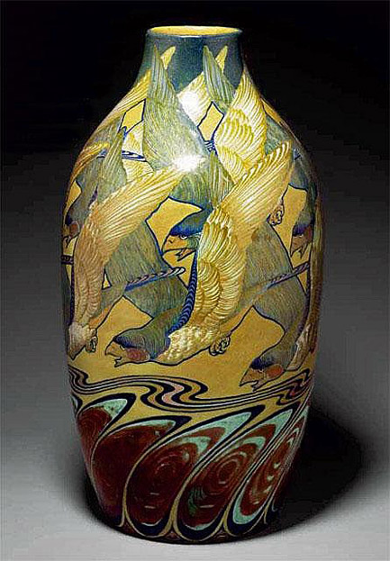 Galileo-Chini---vase with geometric eagles decoration c1903-1910
