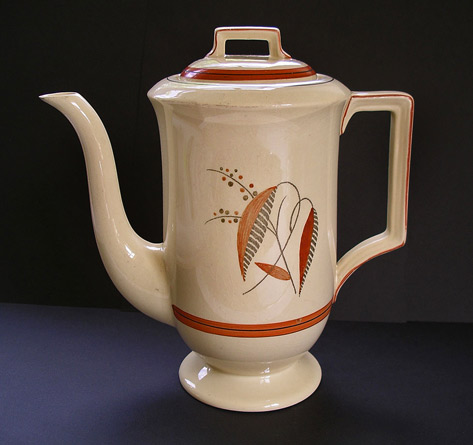 Grays-pottery-art-deco-ceramic coffee-pot in beige and burnt orange
