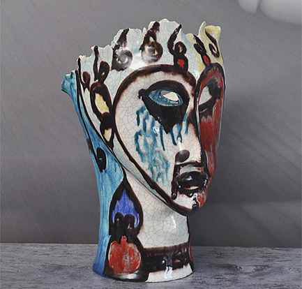 Marcello-Fantoni,-Abstract-Mask-in-polychromatic-maiolica,-1950s