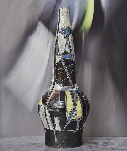 Marcello Fantoni, Warrior Figurative Polychromatic Maiolica Vase, c. 1956