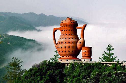 Monumental coffee/tea pot Meitan-Tea-Museum,-China