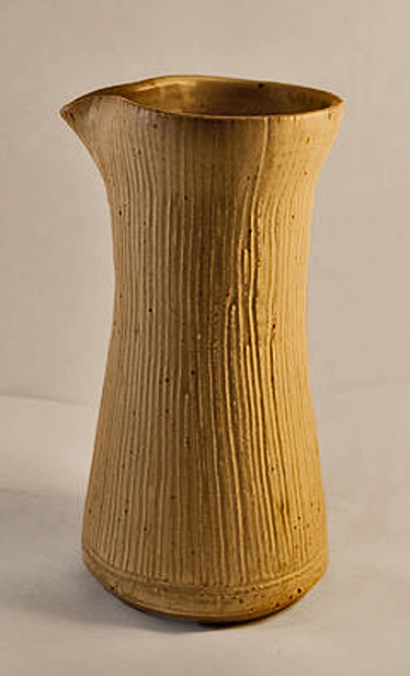 Tall-white-carafe-Jean-Marc-Fontaine with striped vertical incisions