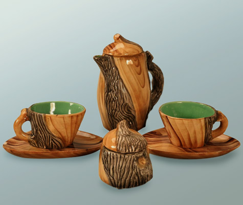 Vallauris Vintage-French-Six-Piece-Faux-Bois-Coffee-Set--60s-Antiques-On-Old-Plank-Rd