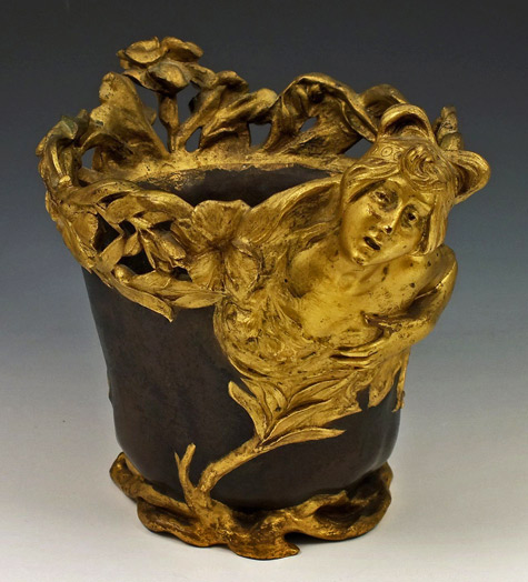 Early-French-Art-Nouveau-Gilt-Bronze-Vase---Planter