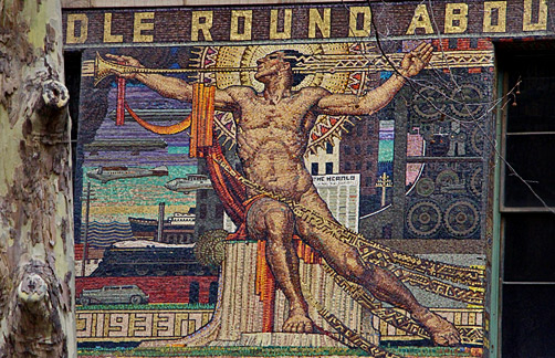 Melbourne-Collins-Street-Mosaic mural designed by Napier Waller in 1932.