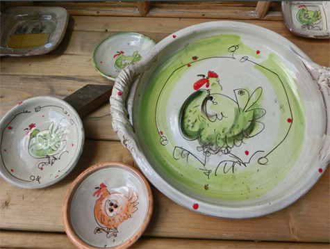 Viola Hering ceramic tray with rooster motif