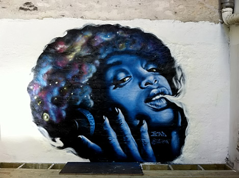 Blue head mural art-by-Zina