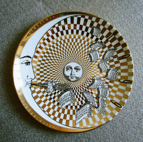 Ceramic Calendar-Plate-Piero-Fornasetti,-1999. in Gold, black and white