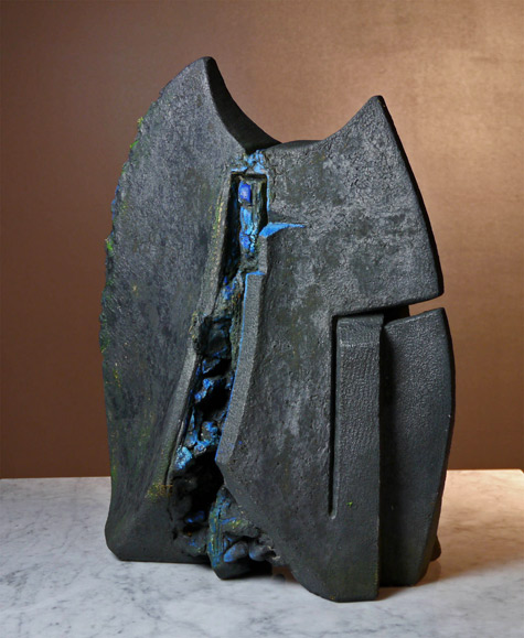 Carved-Abstract Sandstone-Sculpture-by-Josette-Barbier,-1990