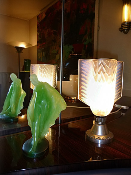 Makassar-Gallery--Art Deco lamp and green figurine