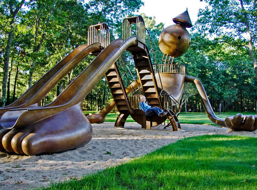 bronze-playground-sculpture-'Playground'-by-artist-Tom-Otterness,Aspinwall-Riverfront-Park