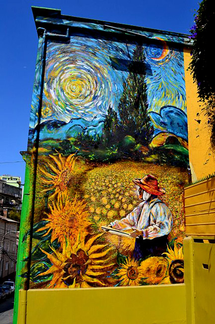 santiago,-chile Chilean street artist Teo Doro mural in Valparaíso.