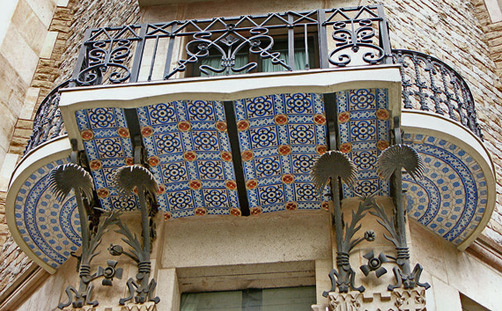 Azulejo tiles on balcony, Portugal