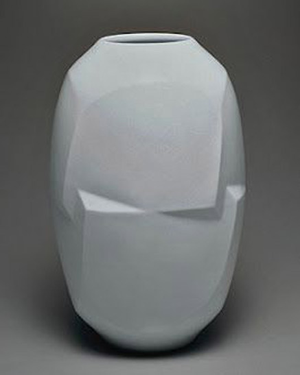 Akirio-Maeta multi faceted ceramic vessel pale blue