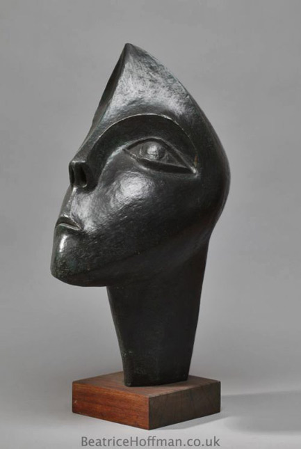 Beatrice Hoffman-titled-'Questioning- Big-Abstract-Female-Head-Sculptures