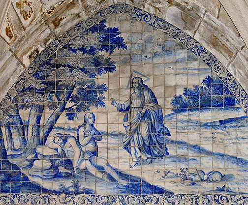 God, Adam and Eve in Azulejos-in-Coimbras-Chapel, Braga Portugal