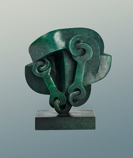 _Sorel_Etrog-Double_Key_Head__RUMI-GALLERIES abstract sculpture head in green