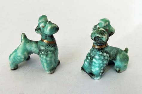 2-50s-Goebel-green poodles ceramic figurines