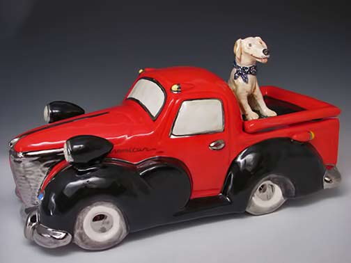 Dog in the back of a red pickup truck Laura Wilensky: Laura Wilensky Porcelain Kingston, NY