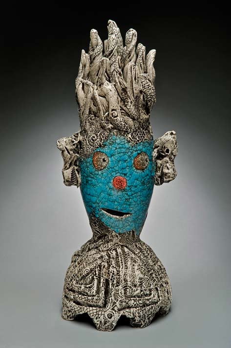 Dos-Ojos,-ceramic,-9x9x23-inches-Andy-Nassisse - whimsical ceramic bust