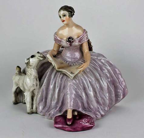 Guido-Cacciapuoti-Italy-Hand-Painted-Porcelain-Victorian-Lady-with-Dog-Sculpture