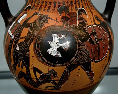 Herakles_Geryon_ on an Attic black-figured amphora with a thick layer of transparent gloss, c. 540 BC, now in the Munich State Collection of Antiquities.