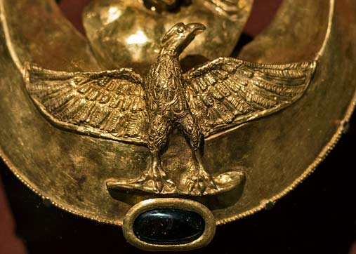 Roman-gold-pectoral-with-relief-representations-of-Jupiter,-Juno-and-Minerva---detail-of-eagle-Dan-Diffendale
