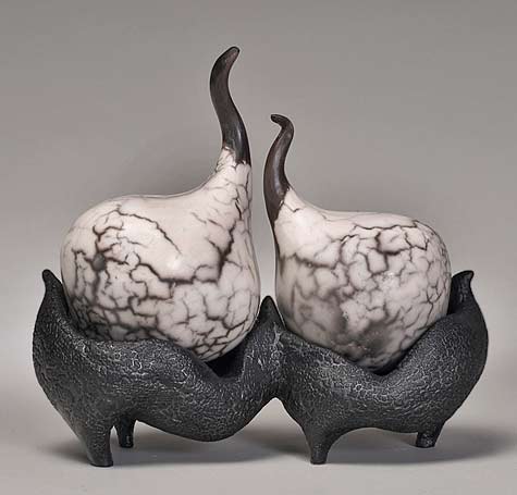 Twin raku pears 2009---by-Paula-Cooley---photo-by-Grant-Kernan