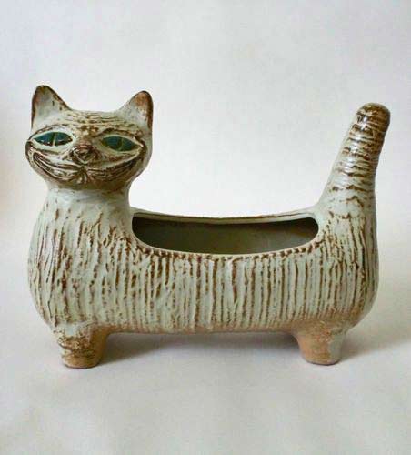 60s-Rumtopf-Keramik cat planter LisaLarsenesque