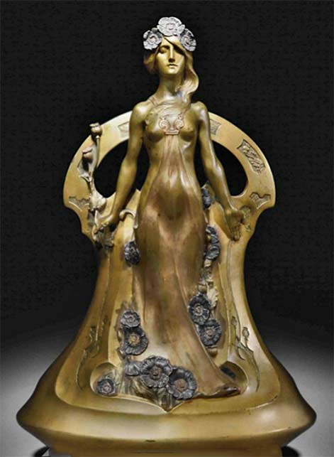 art nouveau figural vase by Charles Korschamm Gold glaze