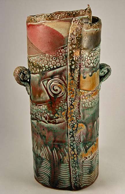 Cyndi-Casemier slab built vase with twin lugs