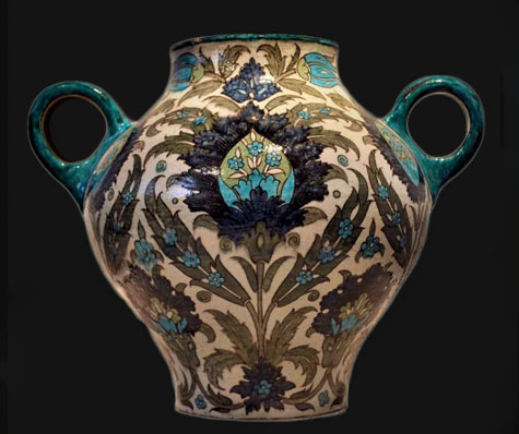 De-Morgan_Sublime_symmetry-William De Morgan, Two Handled Vase with Persian Floral Decoration, 1882-1888