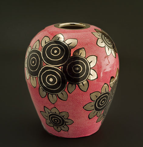 Alfred-Roullet-Renoleau pink, gold and black jazz age vase