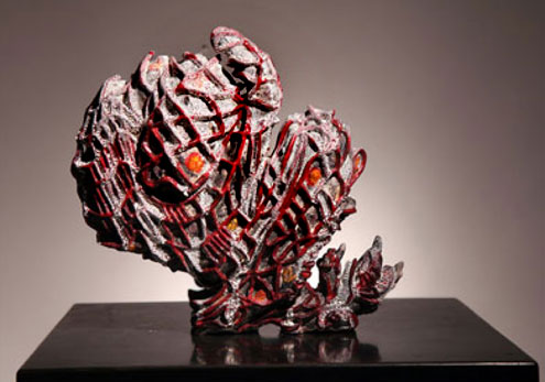 Jennifer-Brazelton-abstract ceramic-sculpture in red and white