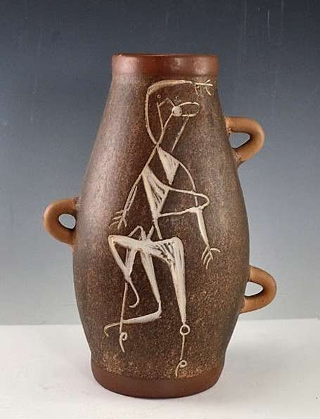 Mid-Century-Modern-Mexican-Art-Pottery-Sgraffito-Vase