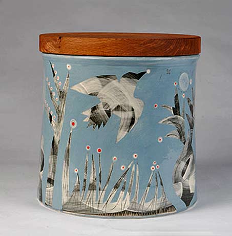 Ramp-Ceramics-jar sky blue with bird motif