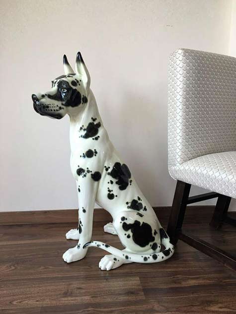 spanish-20th-vintage-ceramic-black and white lifesize-dog-sculpture-signed-by-hispania