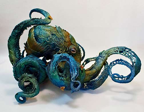 Ellen-Jewett-green and blue octopus sculpture