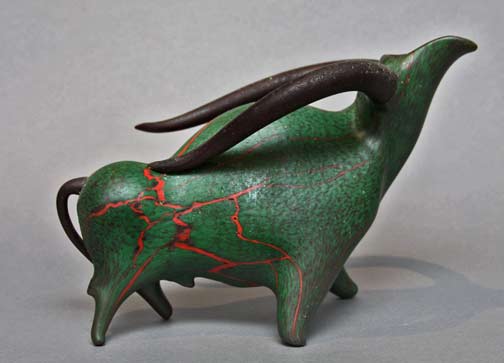Morris-William-green rhyton-bull-sculpture