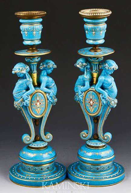 19th-C-Sevres-candle-holders in turquoise blue with twin figures 
