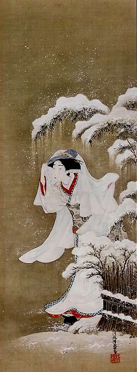 A-Beauty-in-Snow---by-Koryusai---1770's japanese painting