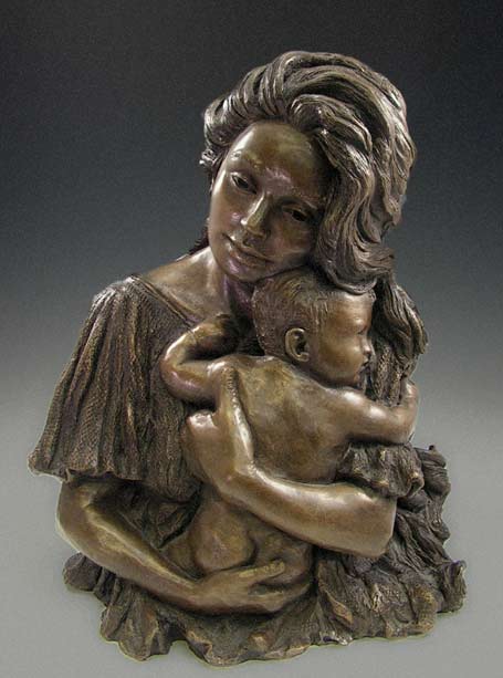 Mother holding a child sculpture by Bonnie Friereich